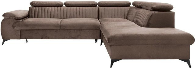 Schlafsofa Samara von Vente-unique in Taupe mit Samtbezug und L-Form, Breite: 275 cm - Bild 1