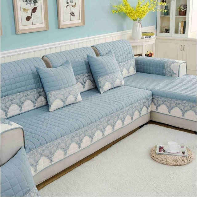 Rutschfester Sofabezug Super Six aus Stretch-Material für Ecksofas und Chaiselongues, Blau, Breite: 120 cm, Tiefe: 70 cm - Bild 1