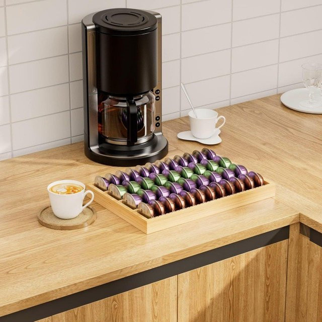 Erweiterbarer Kaffeekapsel-Organizer aus Holz in Braun für Nespresso als platzsparende Schublade und Aufbewahrungsständer für deine Küche - Bild 1