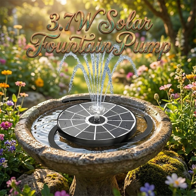 AISITIN Solar-Vogelbad-Brunnenpumpe 3,7 W, schwarze solarbetriebene Wasserpumpe für Garten, Teich, Pool und Aquarium, Durchmesser: 18,03 cm - Bild 1