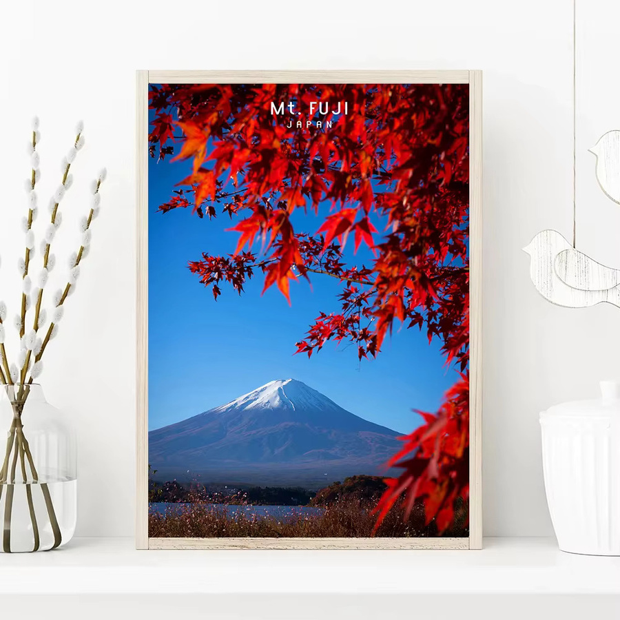 Potdemiel Leinwandposter Japanische Landschaft mit Mount Fuji, Kirschblüten und Tempel in Mehrfarben - Bild 3