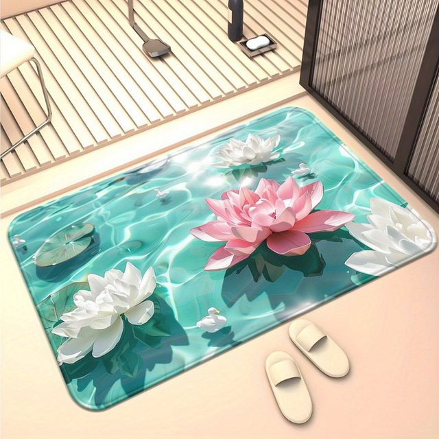 VIKAMA Druckteppich mit Lotusmuster als Fußmatte und Badematte für Badezimmer, Schlafzimmer oder Wohnzimmer - Bild 1