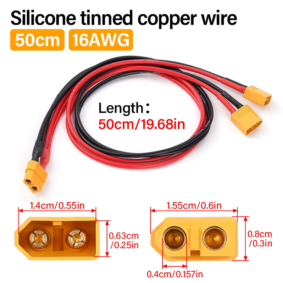 XT60 Batterieanschluss Stecker und Buchse Kabel Dual Extension Y Splitter 3-Wege mit 16AWG Silikondraht für Batteriemotor und Elektroroller - Bild 3