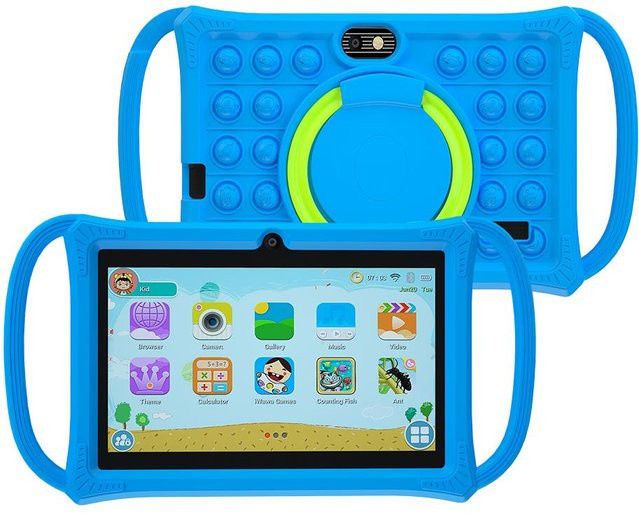 BDF Kindertablett 7 Zoll mit Android 12, 4GB RAM, 64GB ROM, Quad-Core Prozessor und Dual-Kamera in Blau - Bild 1