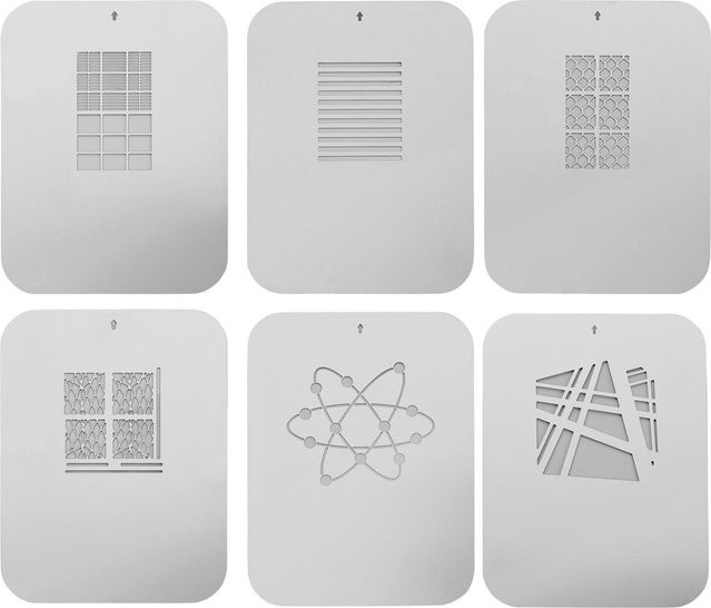 Andoer Gobos Set aus Metallplatten mit Hohlmustern für optische Snoots zur konischen Fokussierung, Window Style, Grau/Silber, 6 Stück - Bild 1