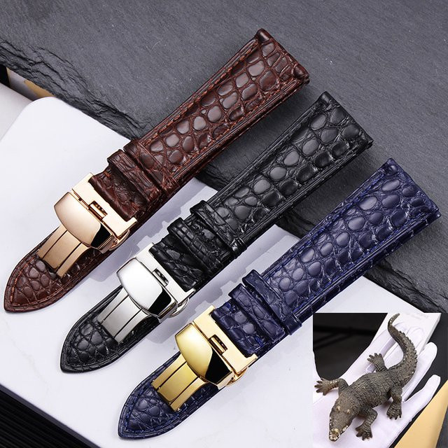 Armband Leder, Krokodil, Schmetterlingsverschluss, Edelstahl, Herren - Bild 1