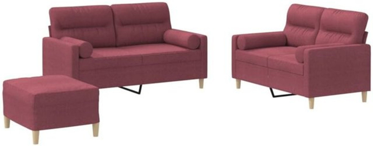 3-tlg. Sofagarnitur vidaxl in Rot aus Stoff mit Kissen und Metallgestell im modernen Design - Bild 1