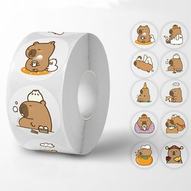 LUSQI Capybara Aufkleber Set mit 500 Rollen in Multicolor für Tagebücher, Wasserflaschen und Laptops - Bild 1