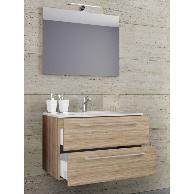 VCM Badinos 3-tlg. Waschplatz Set mit Waschtisch, Unterschrank und Spiegel in Eiche, B/H/T: 80 x 67 x 46 cm - Bild 4