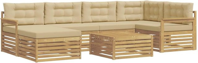 vidaXL Outdoor-Sofagarnitur aus Akazienholz mit 7 Kissen in Weiß und Beige - Bild 1