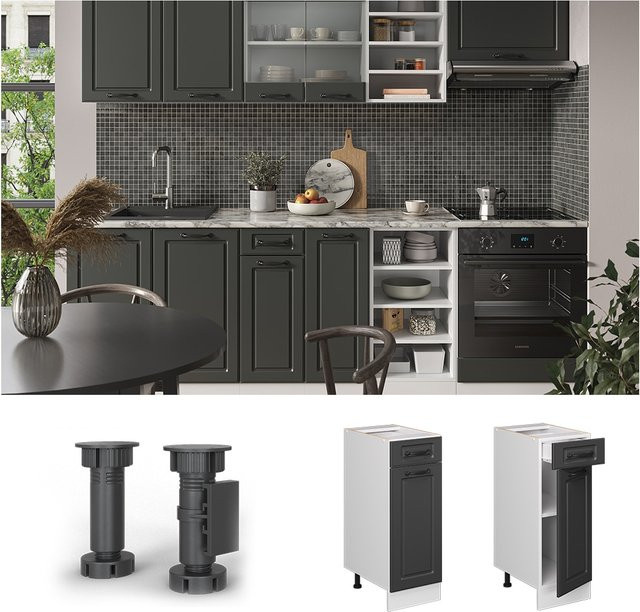 Vicco Küchenunterschrank R-Line Landhaus mit Schublade und Tür in Weiß und Anthrazit, Breite: 30 cm - Bild 1