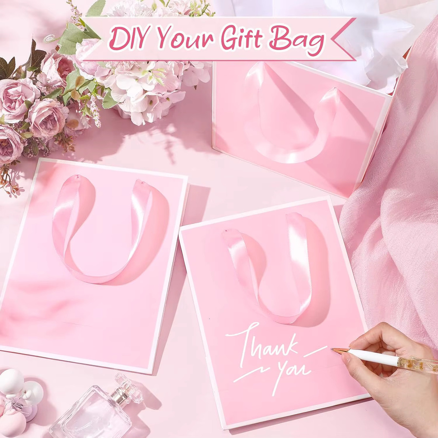 Geschenktüten mit Griffen aus Goldfolie für Geburtstag, Weihnachten, Hochzeit oder Babyparty, Set in Gold, Pink und Multicolour - Bild 1