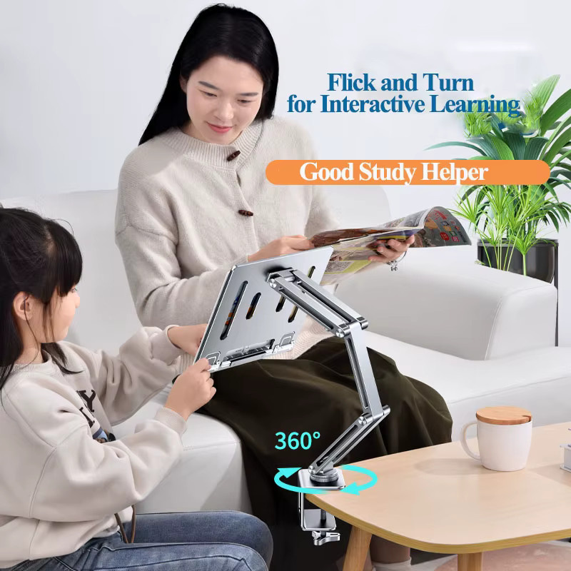 Oatsbasf Laptop-Ständer mit 360 Grad Rotation und höhenverstellbarer Klemme für Tablet und Buch, erhältlich in Grau, Grün und Silber - Bild 3