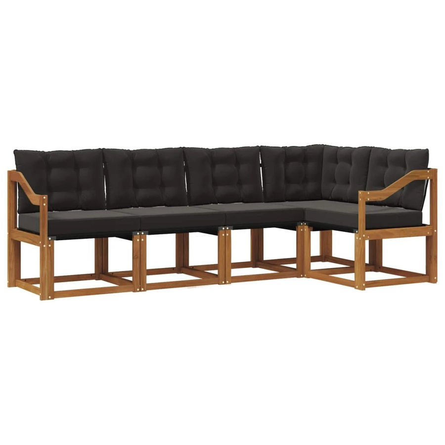 vidaXL Outdoor-Sofagarnitur 5-teilig aus Akazienholz und Textilene in Schwarz und Natur mit UV-beständigen Kissen im L-Shape Design - Bild 2