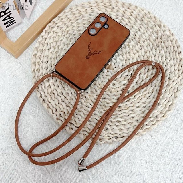 Luxus Crossbody Armband Hülle für Samsung Galaxy S25 Ultra S24 FE S23 S22 S21 A56 mit Lanyard aus PU Leder und Silikon in Braun und Transparent - Bild 1