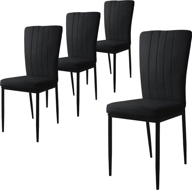 ML-Design Esszimmerstuhl 4er Set in Schwarz mit Samtbezug und Metallbeinen - Bild 2