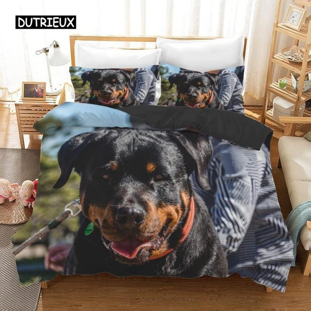 Rottweiler Tagesdecke mit Bettbezug und Kissenbezug, Schwarz, Polyester, B/T/H: 135 x 200 cm - Bild 1