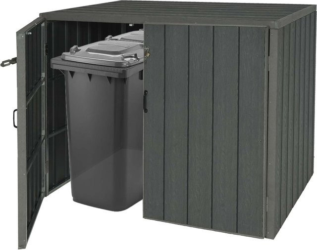 MCW WPC-Mülltonnenverkleidung J28 Premium Mülltonnenbox in Holzoptik Grau, B/T/H: 117 x 142 x 102 cm - Bild 1