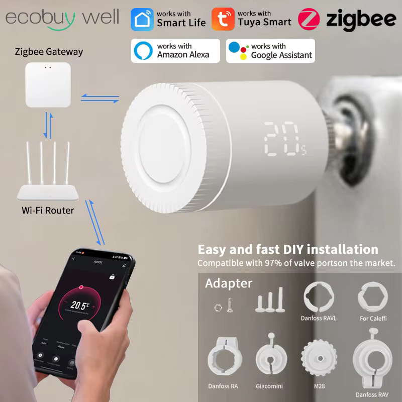Tuya Smart ZigBee 3.0 Heizkörperthermostat mit Temperaturregler in Weiß für Google Home und Alexa - Bild 2