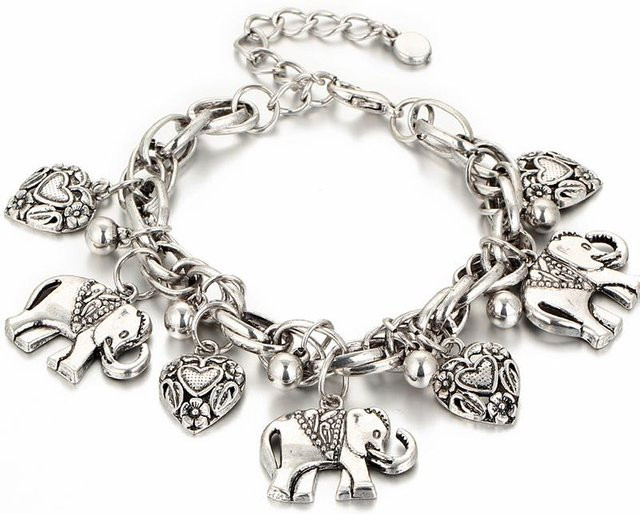 YULIN Fußkettchen, Silber, Vintage, Damen, Elefant Herz - Bild 1