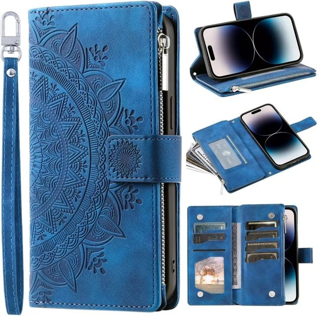 Leder-Flip-Hülle mit Prägung als Kartenetui für Samsung Galaxy S26 S25 S24 S23 S22 S21 S20 Ultra Plus FE und Note 20 10 9 in Rot oder Blau - Bild 1