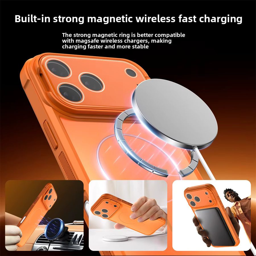 MagSafe Magnetische Schutzhülle für iPhone 11 bis iPhone 17 Air in Matte Acryl Optik mit stoßfestem Objektivschutz, Farben: Braun und Orange - Bild 6