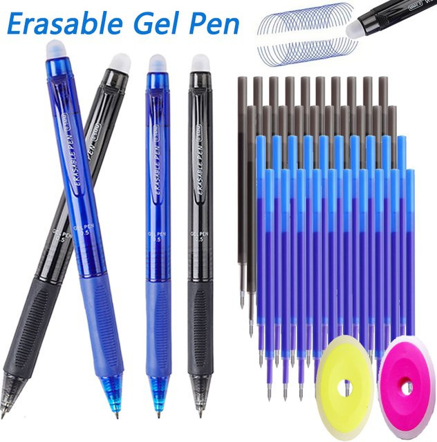 MROOFUL Löschbares Gelschreiber-Set mit 0,5 mm Spitze in Schwarz und Blau inklusive Nachfüllungen und ergonomischem Griff - Bild 1