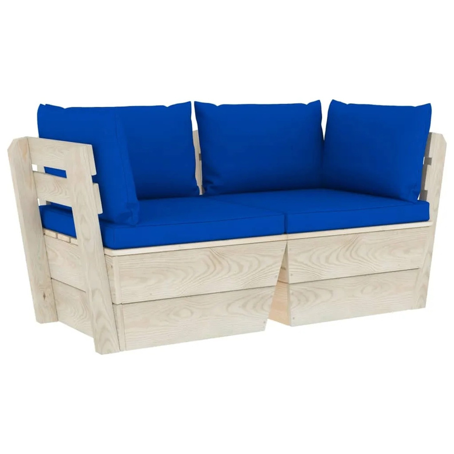 vidaXL Garten-Palettensofa L-Form aus Fichtenholz mit blauen und braunen Kissen - Bild 2