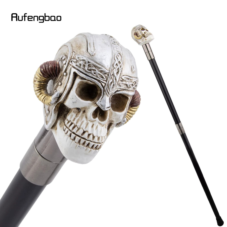 Rufengbao Weißer Harz-Totenkopf-Helm mit Widderhorn, Bühnen-Gehstock, Fantasy, Kunststoff - Bild 2