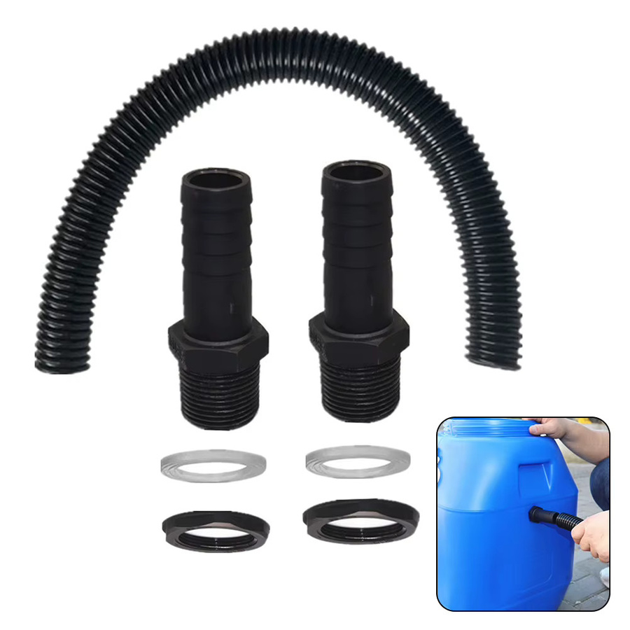 Regenwasserfass Anschluss-Kit aus Kunststoff in Schwarz mit 25mm Schlauchanschluss und Rohrverlängerung - Bild 2