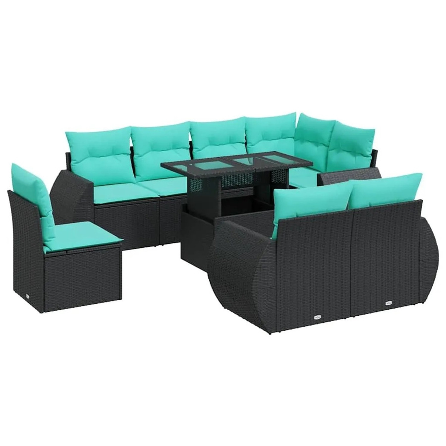 vidaXL 9-teilige Garten-Sofagarnitur aus Poly-Rattan mit Kissen in Schwarz - Bild 2