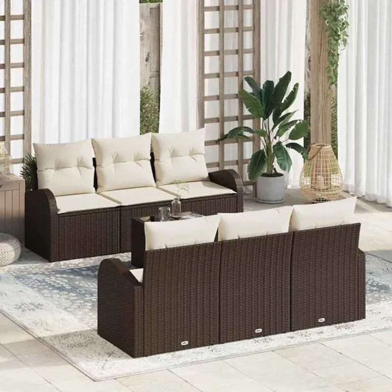 Vidaxl Garten-Sofa-Set aus Polyrattan und Stahl, 7-teilige Loungemöbel in Braun, B/T/H: 55 x 55 x 37 cm - Bild 1