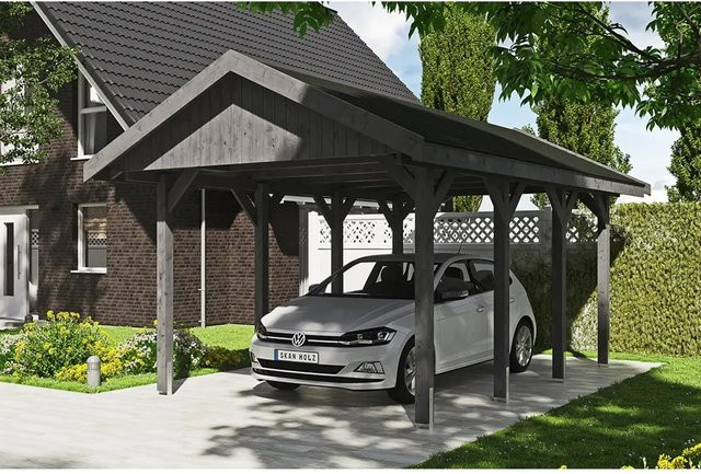 Skan Holz Carport Wallgau Satteldach aus Nadelholz in Grau mit Bitumendachschindeln B: 380 cm, T: 600 cm, H: 313 cm - Bild 1
