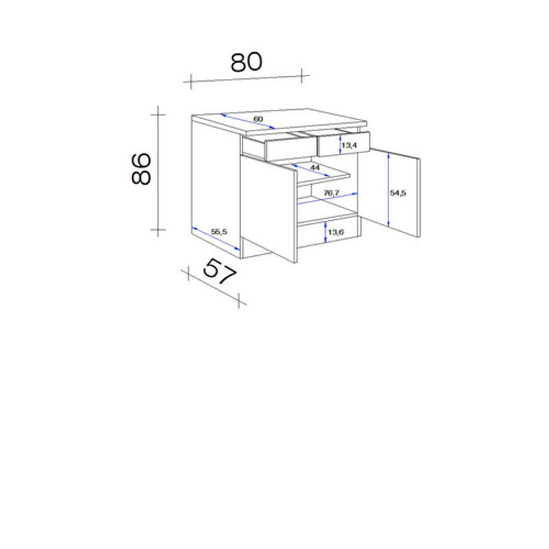 Flex-Well Küchen-Unterschrank Valero in Weiß Hochglanz und Sonoma Eiche, B/H/T: 80 x 86 x 60 cm - Bild 2