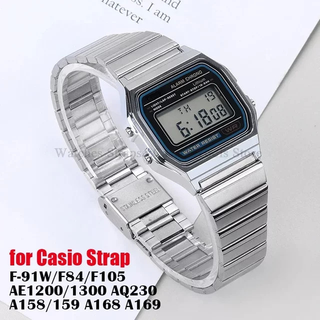 Casio Uhrenarmband Edelstahl, Silber, Vintage, Unisex - Bild 1