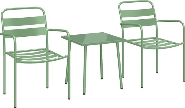 Outsunny 3-teiliges Garten-Bistro-Set in Grün mit Tisch aus gehärtetem Glas und 2 Lattenstühlen aus verzinktem Stahlrahmen - Bild 1