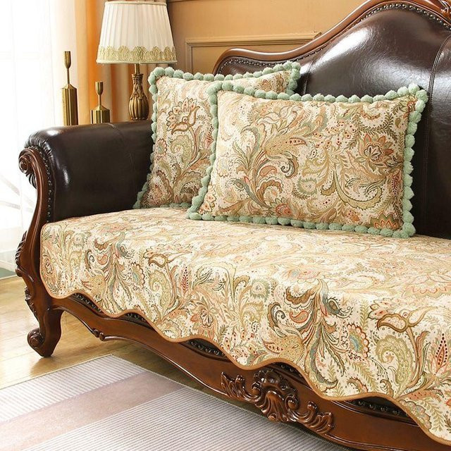 Sofakissenbezug aus Samt-Jacquard mit Wellenkante in Beige, B/B: 60 x 60 cm - Bild 1