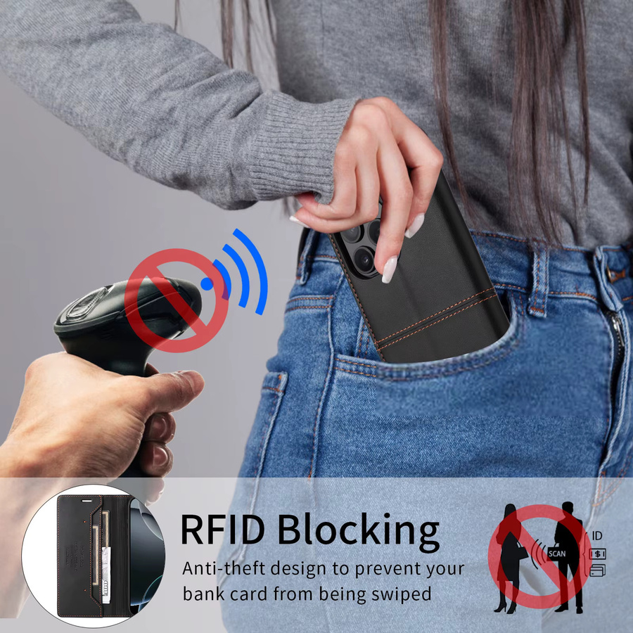 Magnetische Business Flip Wallet Ledertasche für iPhone 16 15 14 13 12 11 in Schwarz mit Kartenfach - Bild 5