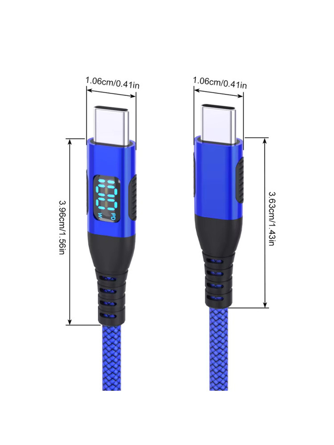 LAIHONEN USB-C auf Typ-C Kabel mit LED-Anzeige in Blau, 100W Schnellladekabel aus Nylon-Geflecht für iPhone 15 16 - Bild 7