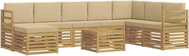 vidaXL Sofagarnitur aus Massivholz Akazie in Beige mit Latten-Design und Armlehnen - Bild 1