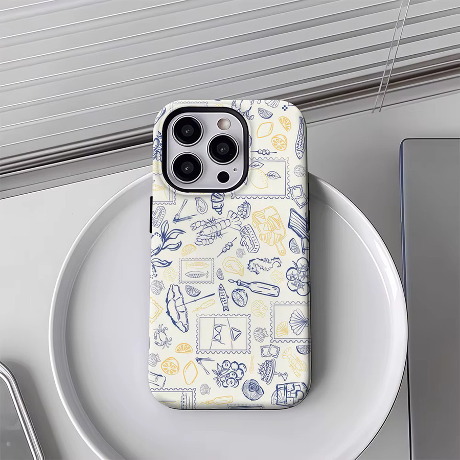 Seaside Elements Handyhülle für iPhone 17 16 15 14 13 12 Pro Max Plus in Blau Gelb mit doppelschichtiger Rückseite - Bild 3