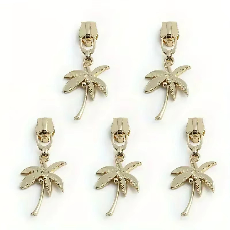 5er Set Nylon-Zuglaschen in 4 Formen: Kokosnussbaum, Blatt, Rose und Gingko in Bronze - Bild 2