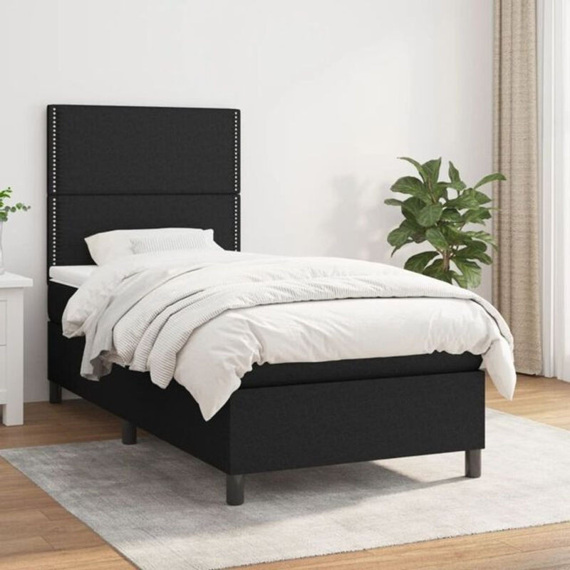 vidaxl Boxspringbett mit Matratze in Schwarz aus Stoff, B/T/H: 90 x 200 x 118 cm - Bild 1