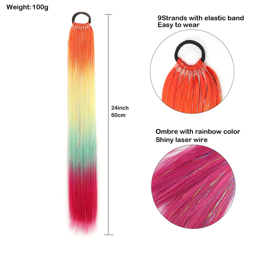 jeedou Pferdeschwanz-Haarverlängerung Regenbogen-Glitzer, Synthetisch, Damen - Bild 1