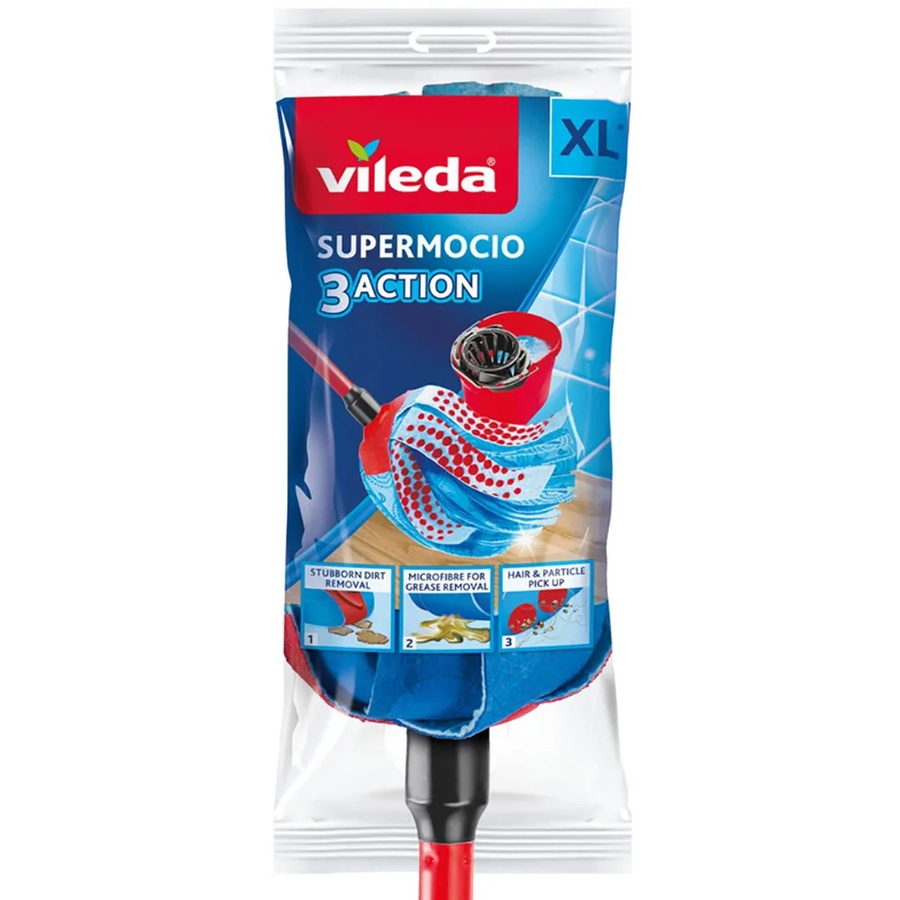 Vileda Wischmopp SuperMocio 3xAction Velour mit Stiel in Blau und Rot - Bild 2