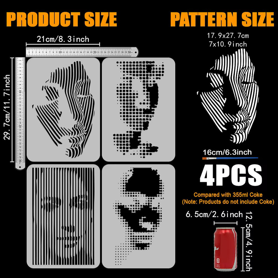 4 Stück PET-Schablonen mit 4 verschiedenen Motiven menschlicher Figuren für DIY-Scrapbook und Fotoalben, transparent, Breite: 29,7 cm, Höhe: 21,0 cm - Bild 2