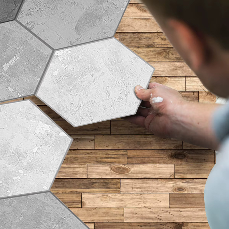 11 Stück selbstklebende Bodenaufkleber in Sechseck-Design, grau, wasserdicht und rutschfest im modernen Zement-Look - Bild 2