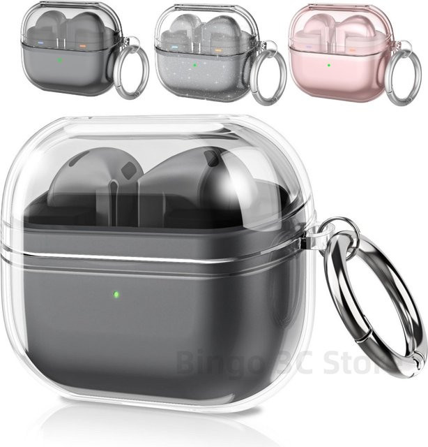 Transparente Glitzer-Schutzhülle für Samsung Galaxy Buds 3 und Buds 3 Pro inklusive Karabiner - Bild 1
