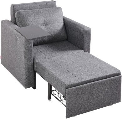 VEVOR Schlafsofa als umbaubares Schlafbett in Grau mit Seitentasche, Kissen, Armlehnen und Stauraum unten - Bild 1