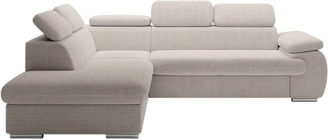 Vente-unique Schlafsofa Fabien in Beige mit Cord-Bezug und L-Form - Bild 1